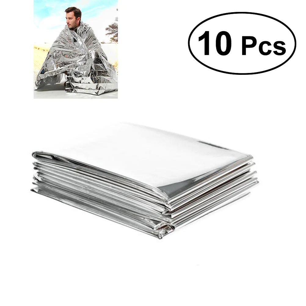 

10pcs Outdoor Hiking Climbing Emergency Survival Blanket Reflective Blanket 21cmx13cm (Silver)