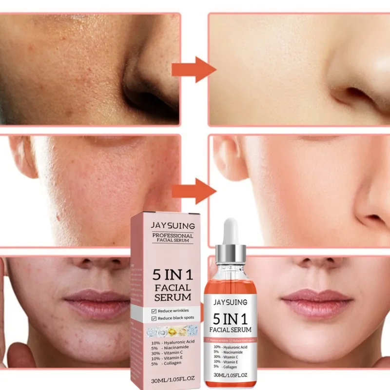 

5 In 1 Face Serum Moisturizing Whitening Anti Wrinkle Aging Vitamin C Hyaluronic Acid Facial Serum Shrink Pores Skin Care 30ml