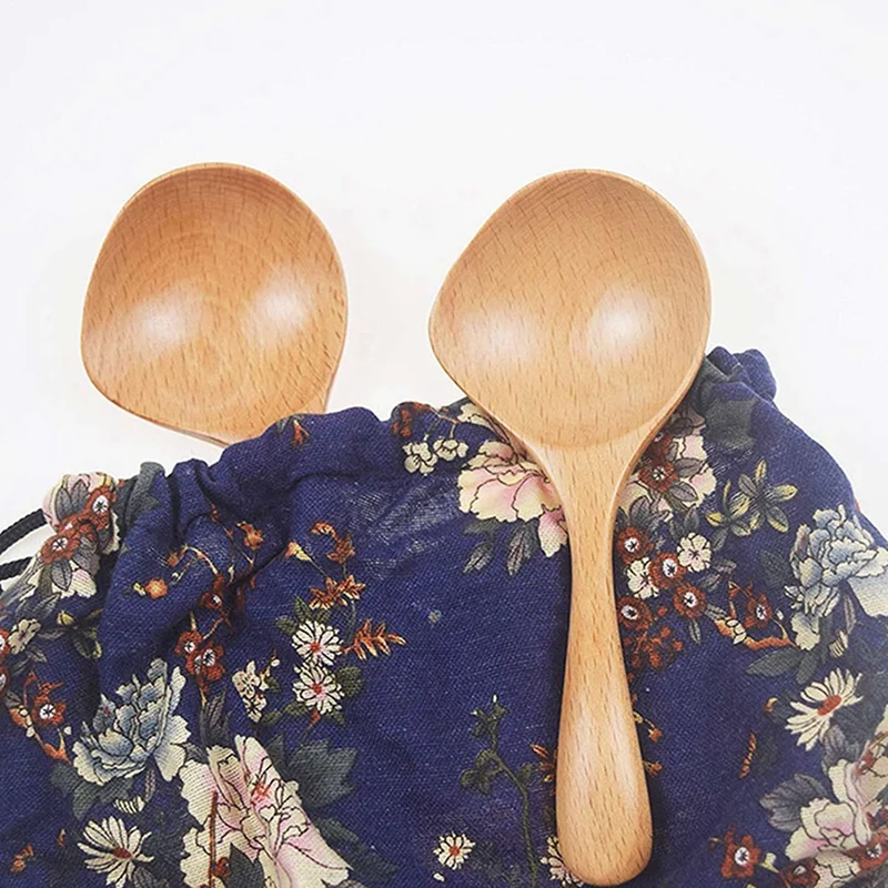

HOT-6X Small Wooden Spoons & 2 Pcs Wooden Soup Ladle Long Handle Large Spoon Wood Scoop Kitchen Serving Spoon