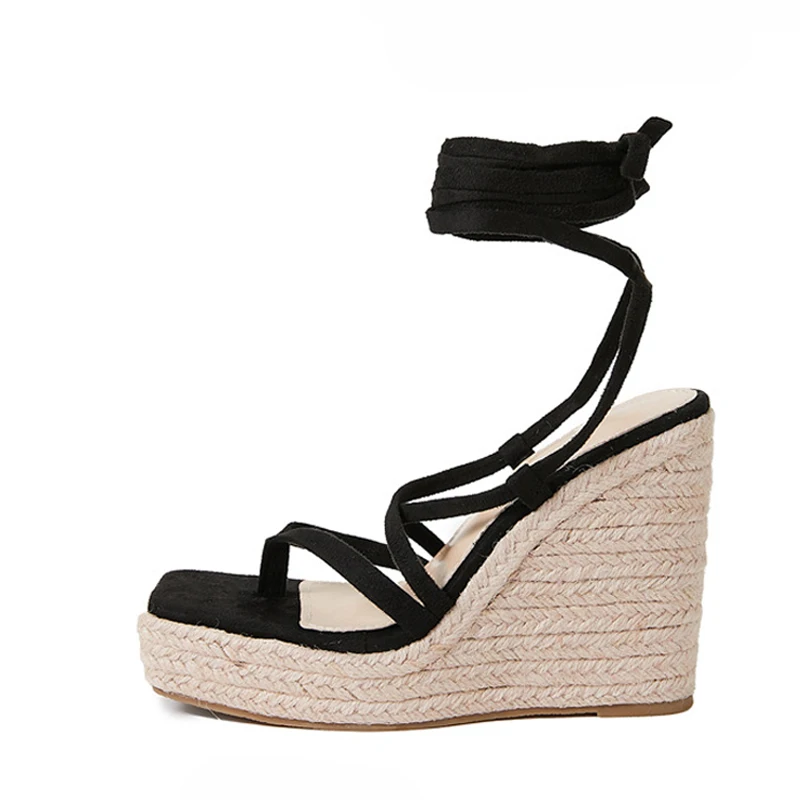 

2022 Roman Style Cross-border Style Square Head Thick Bottom Clip Toe Slope Heel Sandals Sexy CROSS STRAP HIGH HEELS WOMEN