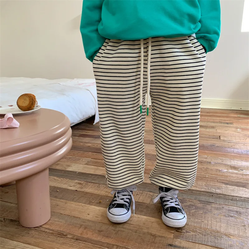 

Spring Autumn Kids striped sweatpants 2-7 years Unisex Children soft all-math loose sports Trousers