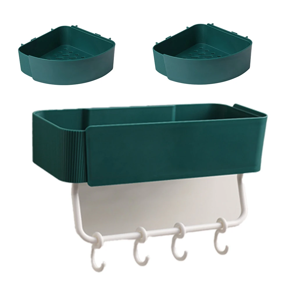 

Multi-Function No Punching Bathroom Storage Shelves Shower Hanging Basket WC Accessories Kitchen Wall Mounted Rack A