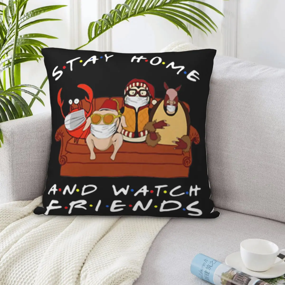 Hugsy And Friends Stay Home Watch Normal Leisure Interested Pictures Famous Retro Pillow Case
