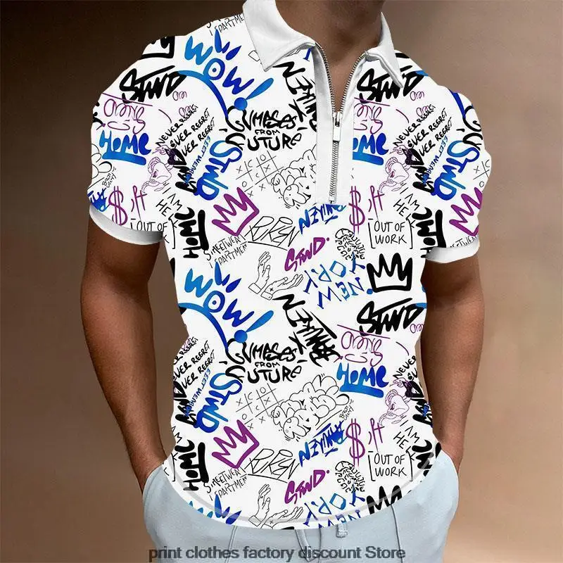 

Мужская Повседневная рубашка-поло на молнии, с коротким рукавом и отложным воротником