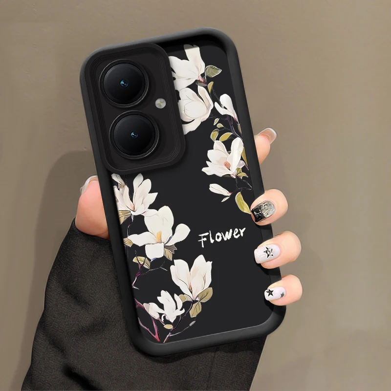 New Silicone Case For Vivo Y36 Y72 Y67 Y55 Y53S Y51A Y51 Y50 Y35M Y35 White Painting Flowers Shockproof Soft Phone Cover