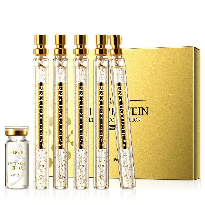 

Gold Protein Peptide Essence Set Collagen Line+24k Gold Essence Liquid Hydrating Moisturizing Anti Aging Wrinkle Skin Face Serum