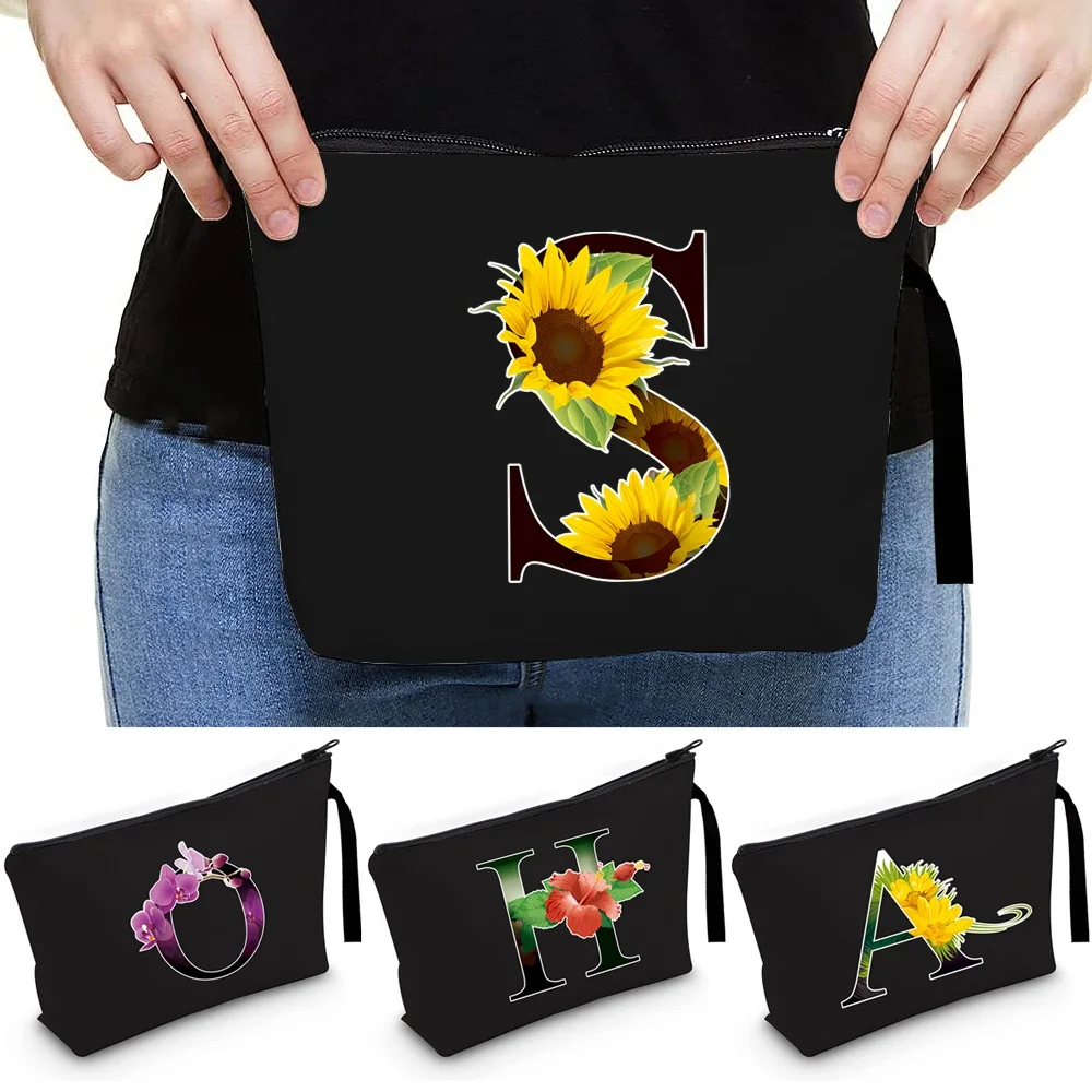 

Girl Bridesmaid Makeup Bags Travel Organizer Toiletrys Tote Beauty Bag New Flower Color Floral Alphabet Pack for Wedding Gift