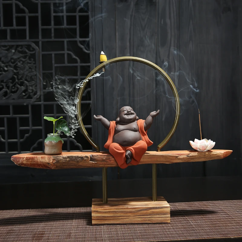 

Figure Blackflow Incensory Orthodox Ramadan Lotus Zen Buddha Incense Burner Diffuser Smoke Wierook Houder Household Products