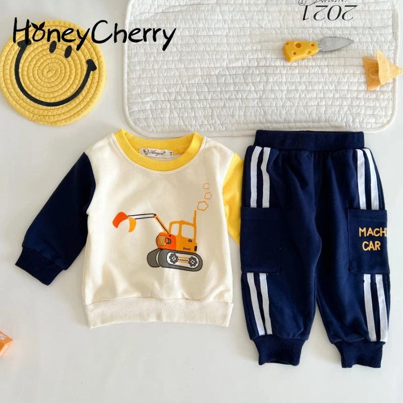 

Autumn Boys' Cartoon Excavator Top + Pants Sets Baby Boy Outfit Set