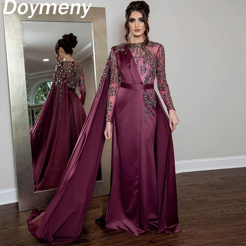 

Doymeny Women’s Sparkle Beaded Prom Dresses O-neck Mermaid Cocktail Dress Cape Sleeve Split Elegant Formal Evening Party Gowns