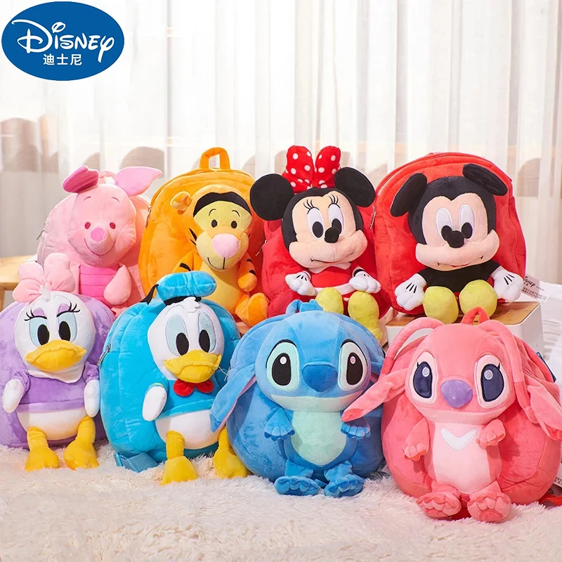 

Q Disney Mickey Mouse Plush Backpacks Kindergarten Pupil Kawaii Tigger School Bag Stitch Plush Dolls Toy