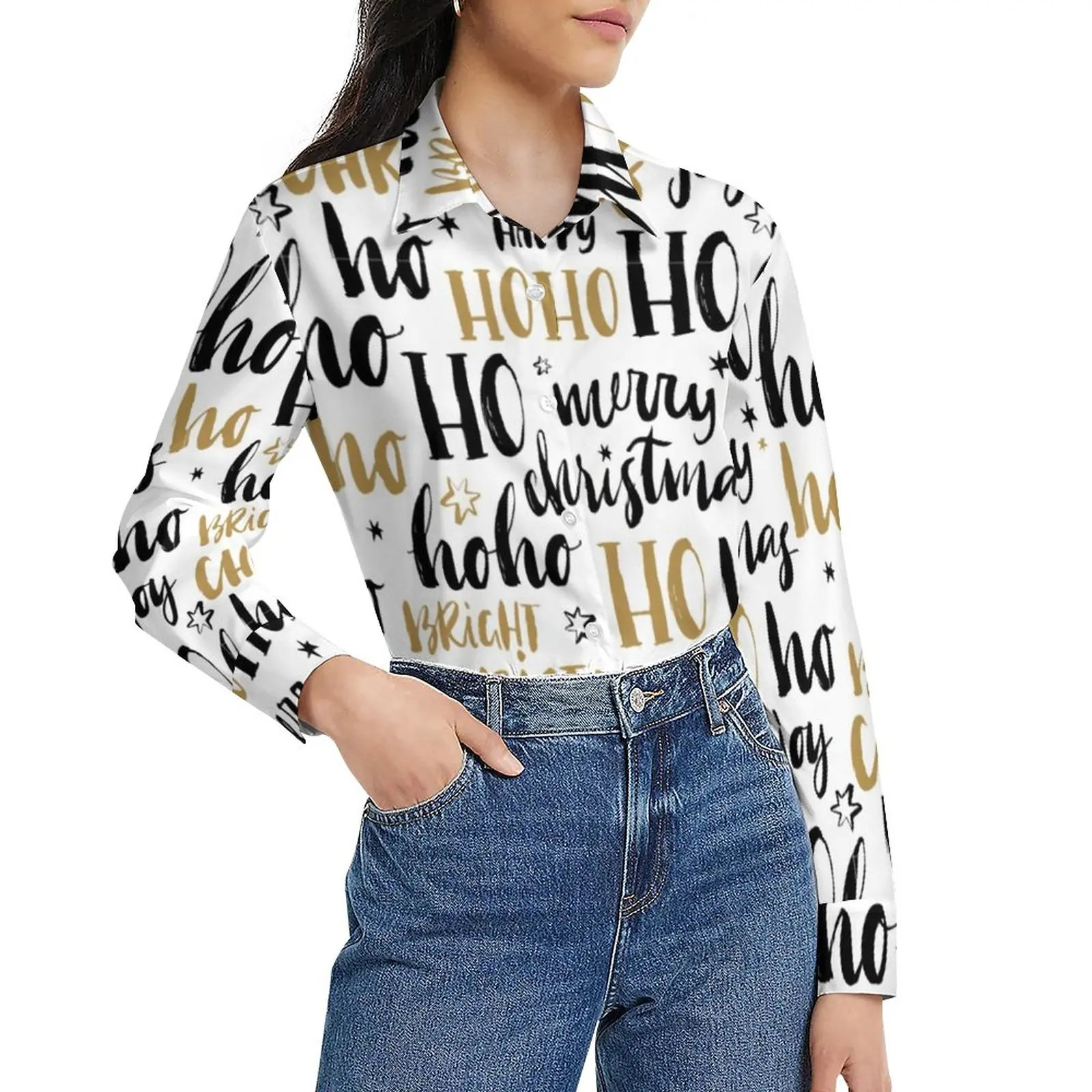 

Word Art Aestheti Blouse Christmas Letter Print Kawaii Design Blouses Lady Long-Sleeve Street Fashion Shirt Summer Oversize Tops