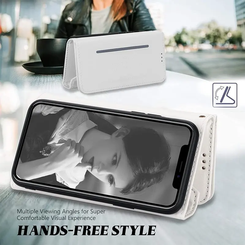 Crossbody Wallet Case with Kickstand for iPhone 13 Pro Max, PU  Zipper Flip Wallet Case with Card Slots and Detachable Lanyard &