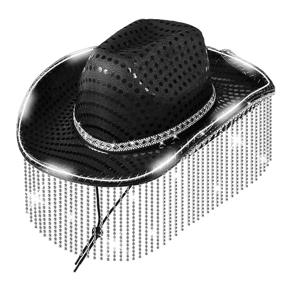 

Модная искусственная бахрома, Cowgirl, головной убор стандартного цвета, ковбойская Кепка в западном стиле с регулируемым шнурком и широкими полями, джазовая шляпа