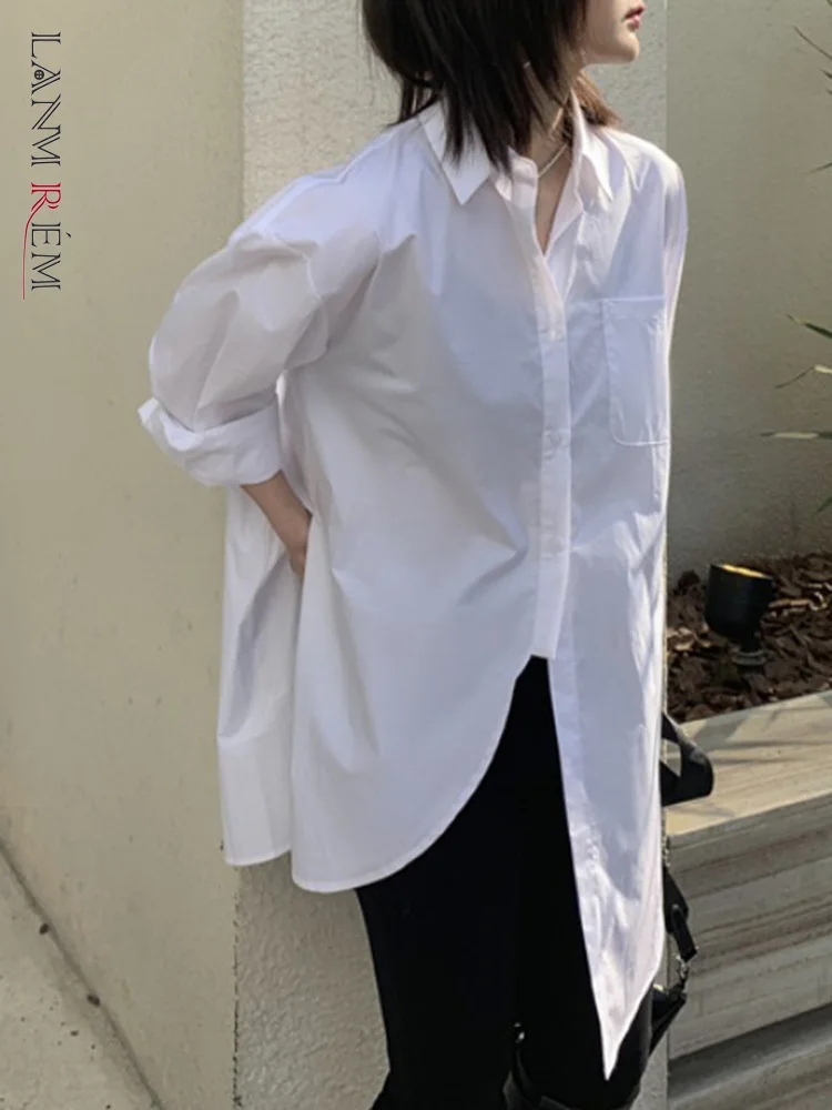 

LANMREM Korean Fashion Shirt For Women Lapel Single Breasted Long Sleeves Solid Split Tops Female Clothing 2023 New 2YA2345
