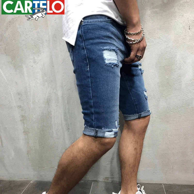 CARTELO Fashion 2023 Men Stretch Short Jeans Fashion Casual Slim Fit High Quality Elastic Denim Shorts Male Hole Out Short Jeans
