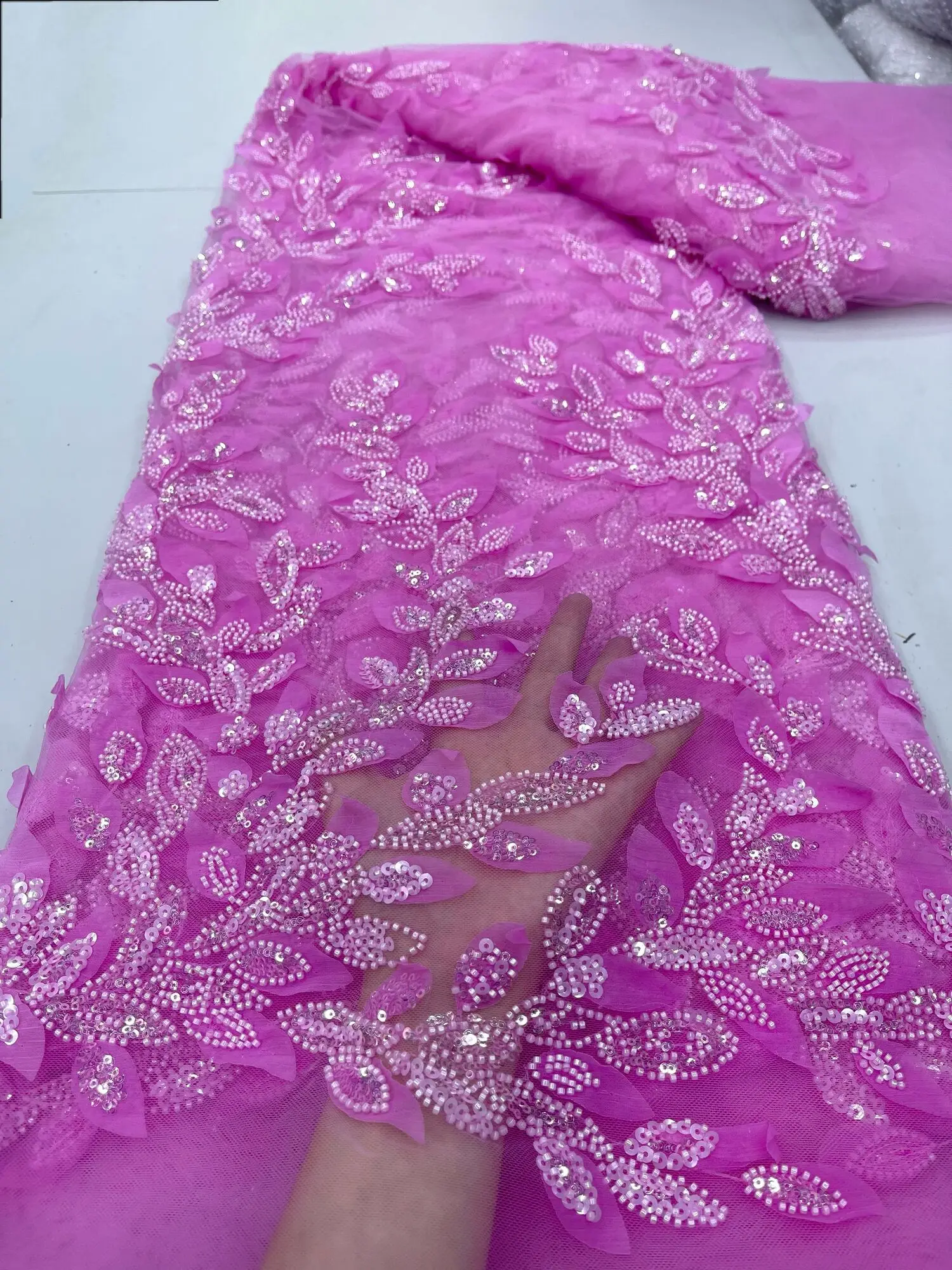 Роскошный 5 ярдов новейший африканский тюль 3d Цветы вышитая французская сетчатая