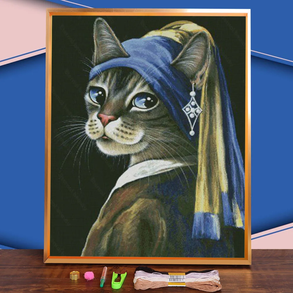 

Animal Cat Printed Canvas 11CT Cross Stitch Kit DIY Embroidery DMC Threads Handiwork Handicraft Needlework Craft Sales Decor