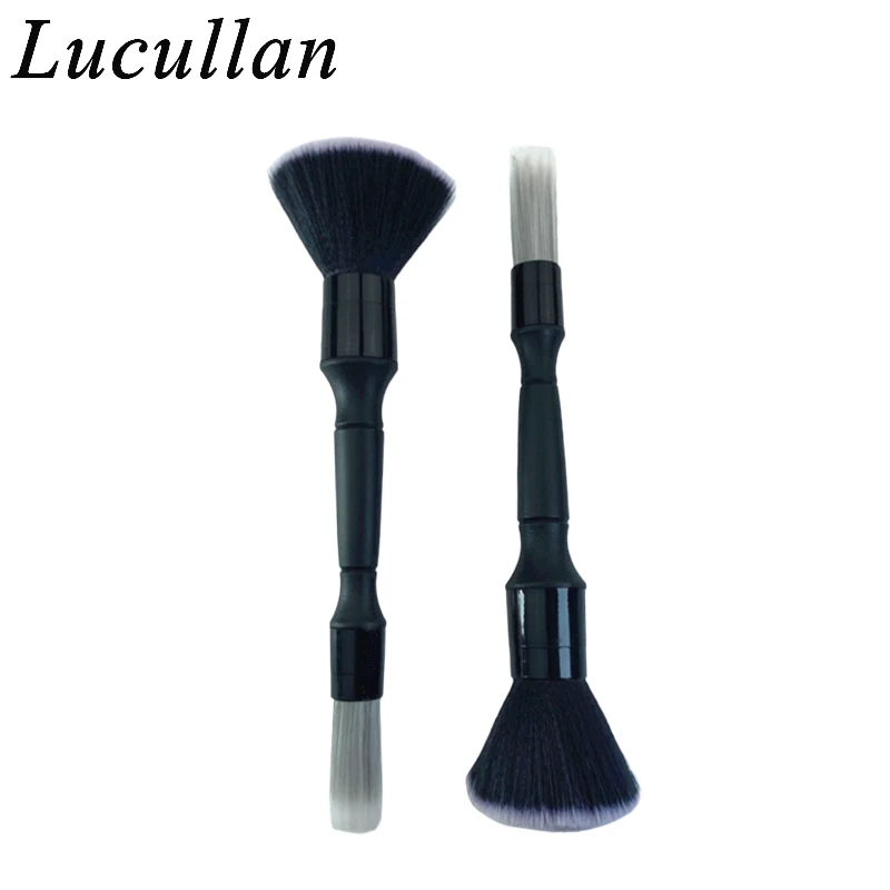 

Съемная щетка Lucullan с двойной головкой для детализации, плотные мягкие волосы для интерьера, серая сторона из полипропилена для экстерьера