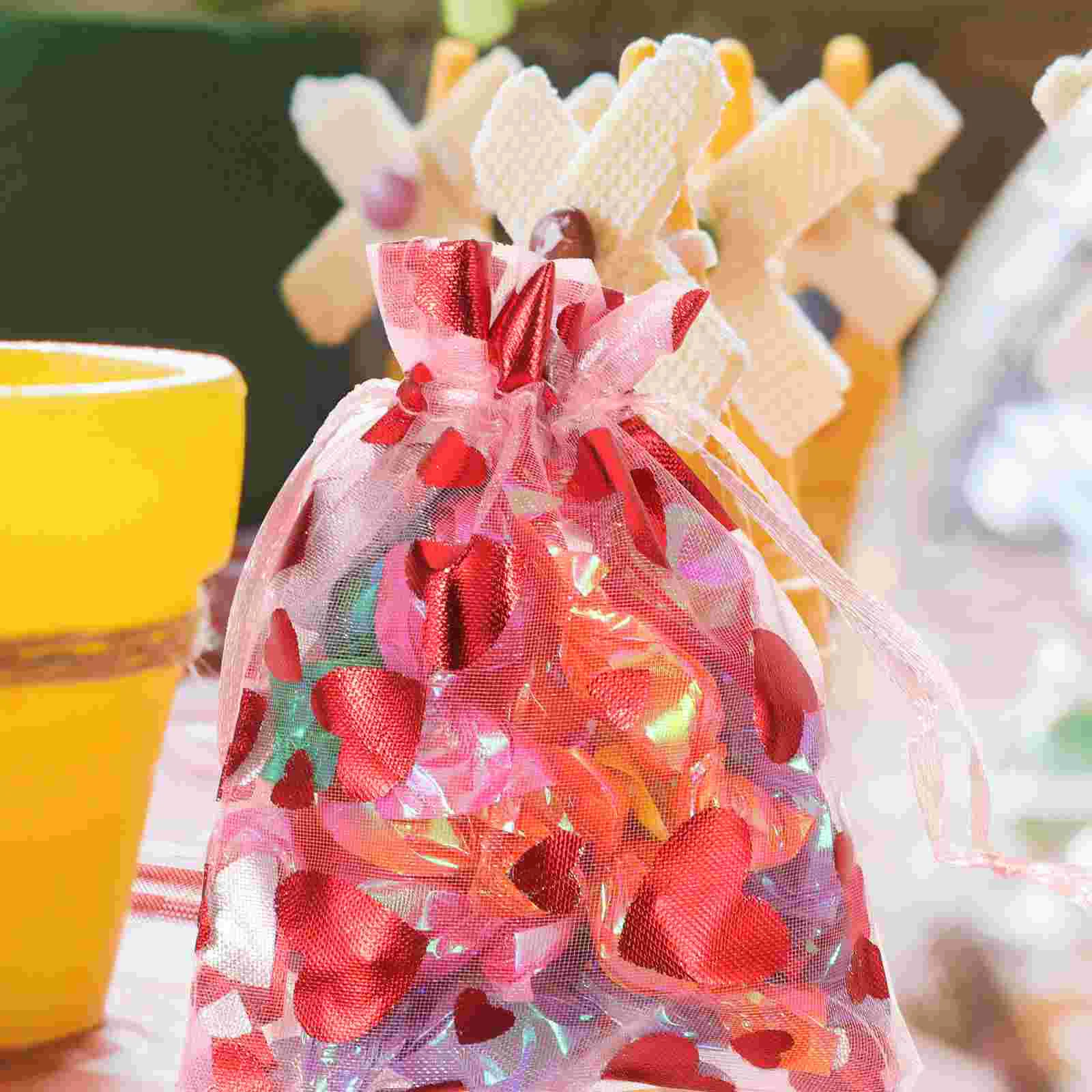 

100pcs Heart Organza Jewelry Pouches Candy Bags Drawstring Bags for Jewelry Candy Packaging