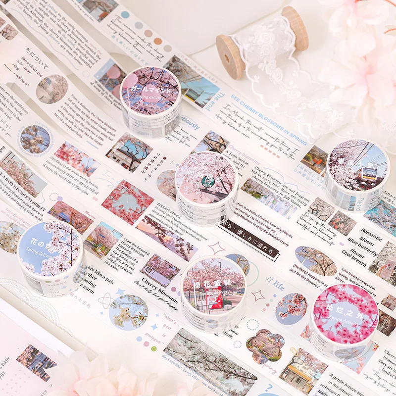 

ARYA Sakura Scene Washi Tape Spring Cherry Blossom Ins English Scrapbooking Junk Journal Masking Tape Cute Stationery Supplies