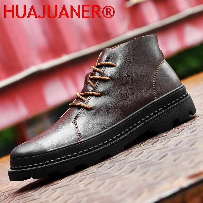 

New Casual Leather Ankle Boots Men Outdoor Shoes for Male All-match Comfortable Non-slip Motorcycle Mens Boots Big Size 37-47
