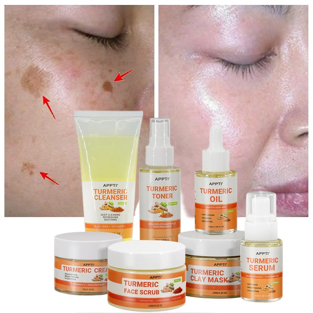 

Turmeric Whitening Set Freckle Removal Acne Scar Black Spot Treat Fade Melanin Repair Brighten Smooth Moisturize Beauty Skincare