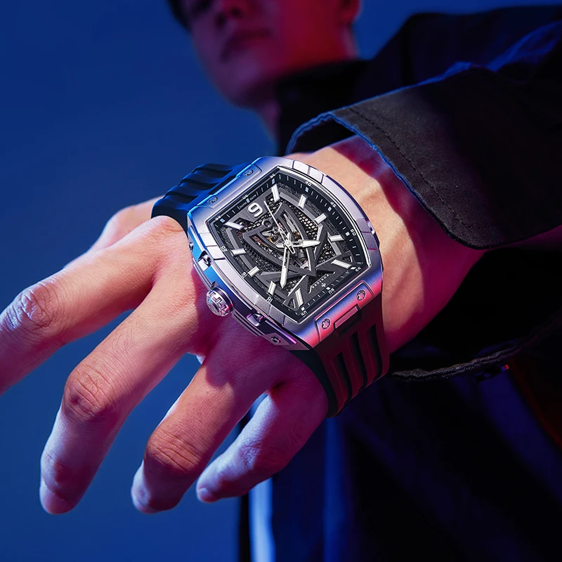 Poniger Мужские автоматические механические наручные часы чёрного цвета