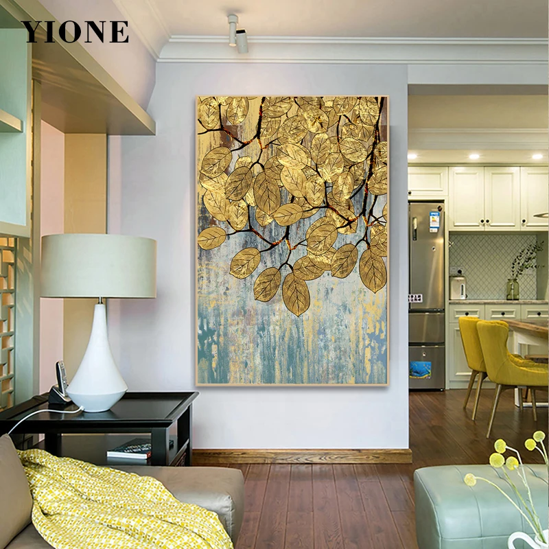 

Abstract Gold Maple Leaf Canvas Painting Luxury Plant Posters and Prints Wall Art Picture for Living Room Office Home Decoration