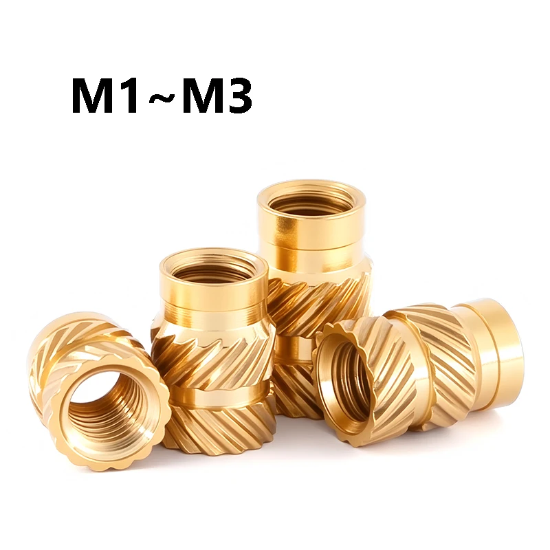 

M1 M1.4 M1.6 M1.7 M2 M2.5 M3 Латунная термоплавкая вставка Гайка с накаткой для 3D-принтера с накаткой Встраиваемые впрыски Медная вставка Гайки