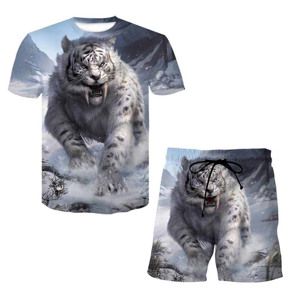2023 Summer Latest Men's T-shirt+Shorts 2PK 3D Funny Animal Print Large Vintage Fashion Casual Street Sportswear XXS-6XL