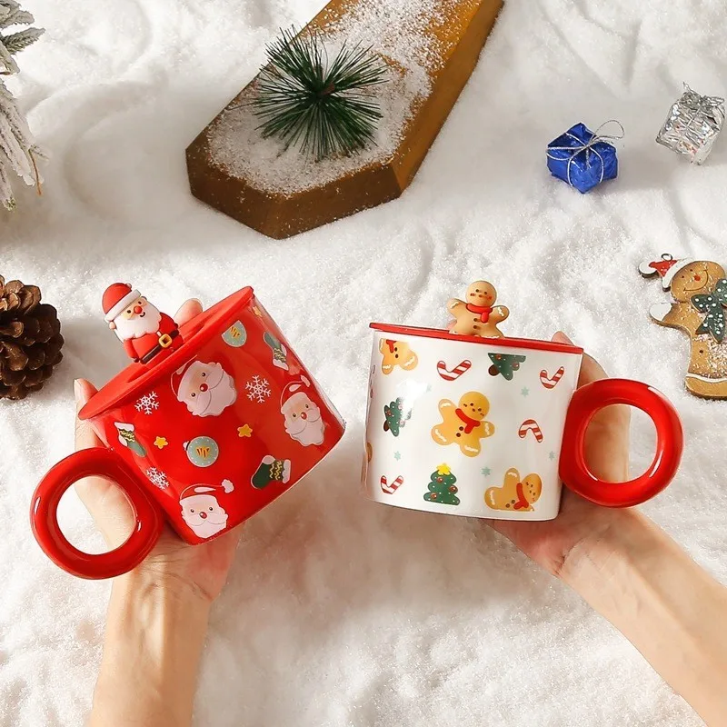 

Christmas Cartoon Mug Gift Ceramic Animal Cup Santa Claus Elk Snowman 2023 New Year Present Family Cups Drinkware Red Festival