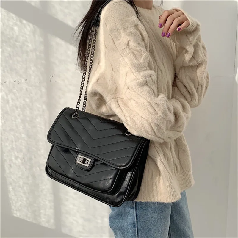 Designer Bags Luxury Purses and Handbags Fashion Cover Black Smooth Surface All-match Crossbody Shoulder Bag for Women Trendy