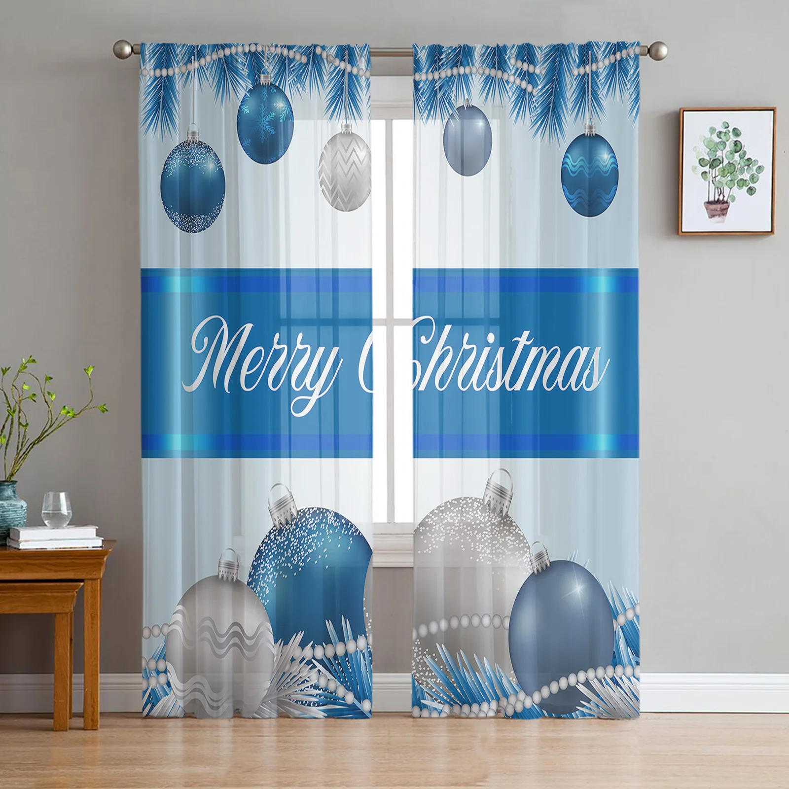 

Christmas Lights Pine Needles Sheer Curtains for Living Room Bedroom Tulle Curtain for Kitchen Home Decor Window Drapes