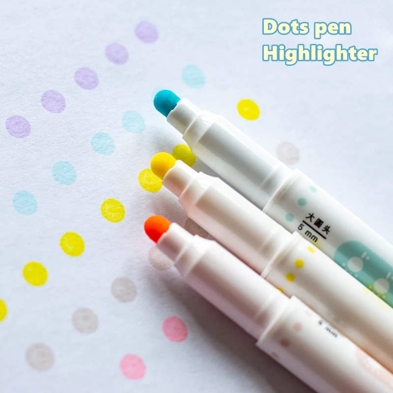 

6pcs Light Color Dot Highlighter Pen Set Dual Side Fine Liner & Spot Marker for Drawing Painting Office School Supplies F279