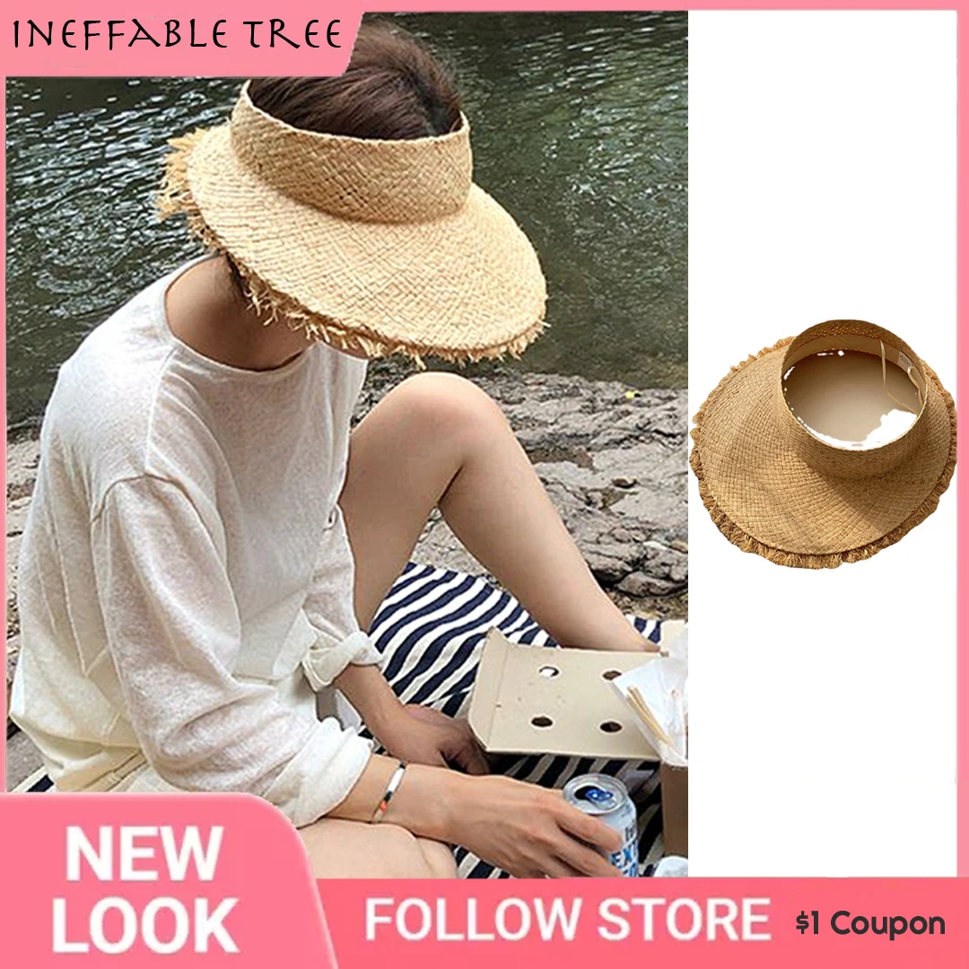 French Raffia Visor Summer Hats for Women Sun Hat UV Protection Beach Hat Lightweight Breathable Straw Hats Bob Chapeau Gorras