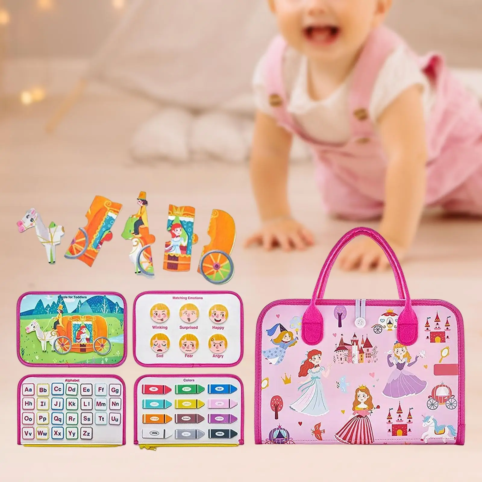 

Portable Felt Busy Board Sensory Board Montessori Toys Early Development Learning Basic Skill for Children Boy Holiday Gifts