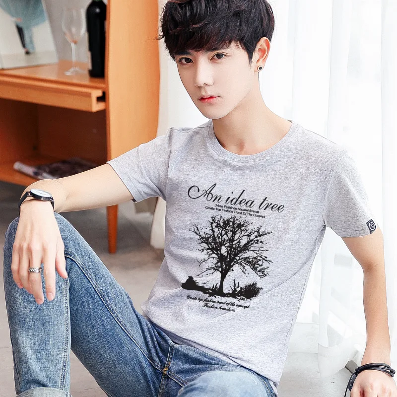 

13107 Men's T-Shirts Summer Short Sleeve t shirt men Simple creative design line cross Print cotton Brand shirts Men Top Tees