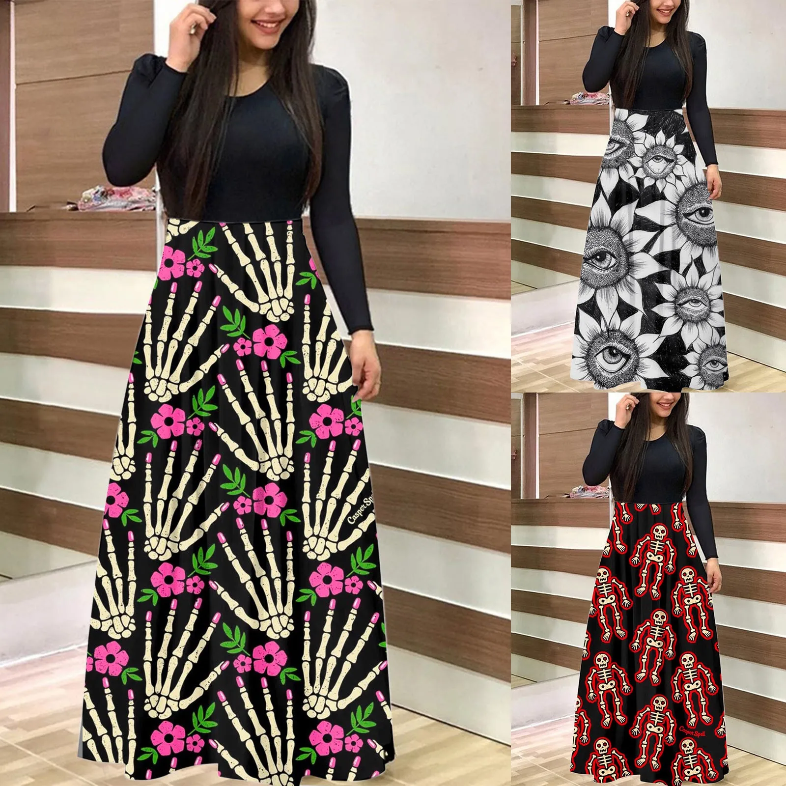 

Женское платье с длинным рукавом и круглым вырезом