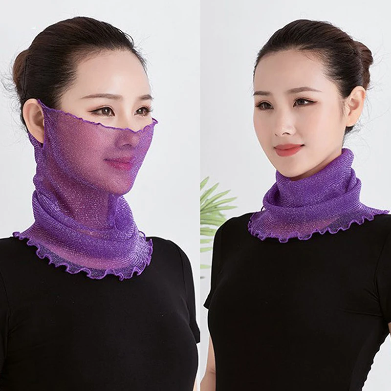 

Fashion Women Spring Summer Chiffon Neck Collar Scarf Women Thin Sunscreen Variety Hanging Ear Veil Anti-UV Mask Pullover Scarf