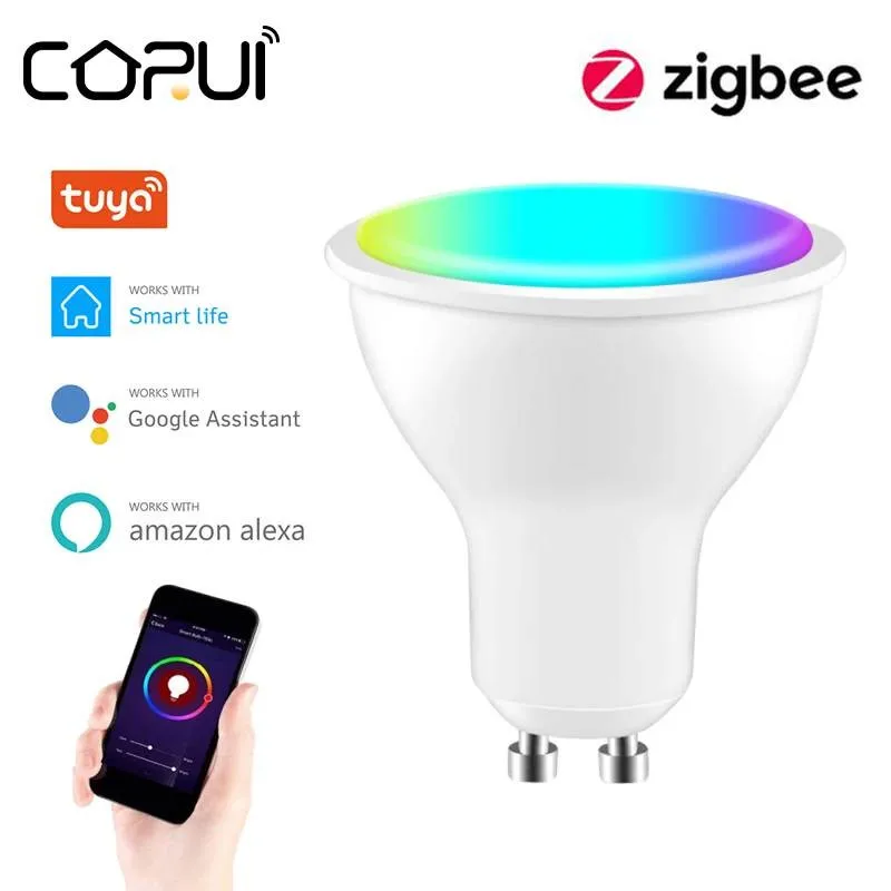

CoRui Tuya Zigbee Smart GU10 Light Bulb With Alexa Google Home Spotlight Voice Control RGB 100-240V 5W Dimmable LED Light Bulb