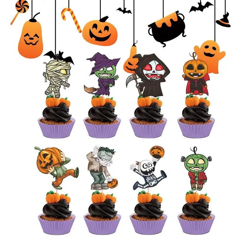 

Halloween Cupcake Toppers 8Pcs Picks Set Halloween Topper Pumpkin Cupcake Toothpicks Halloween Cake Topper Picks Set For