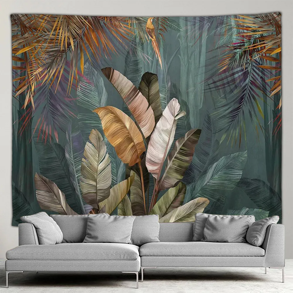 Листья пальмы тропические растения наружный гобелен золотые зеленые листья