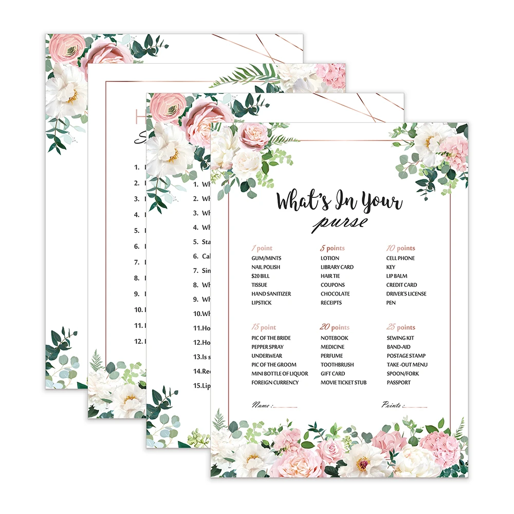 

10pcs Sweet Rose Flowers Wedding Game Cards Bride To Be Party Paper Invitations Cards Bridal Birthday Party Decorations