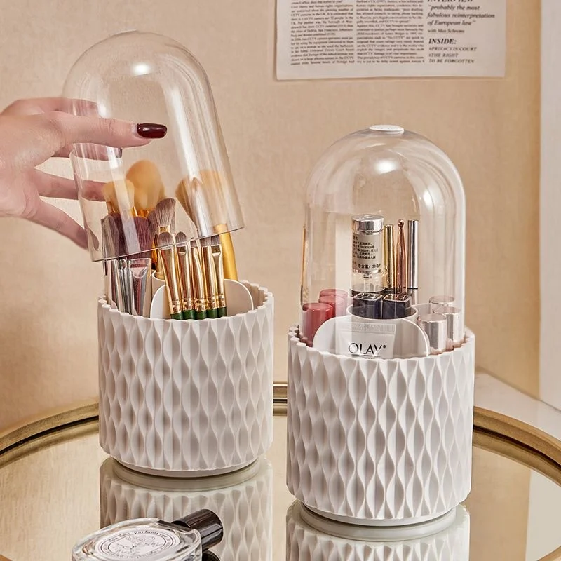 

360° Rotating Luxury Brush Barrel Makeup Brush Storage Box Portable Desktop Cosmetic Organizer Lipstick Brushes Holder With Lid