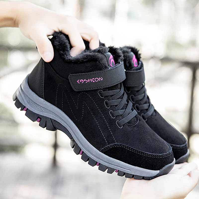 STRONGSHEN Winter Women Shoes Keep Warm Cotton Plush Flat Casual Shoes Men And Women Non-Slip Walking Sneakers Zapatos Planos