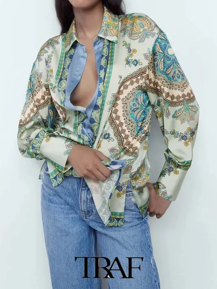 

Женская драпированная рубашка с длинным рукавом, с принтом