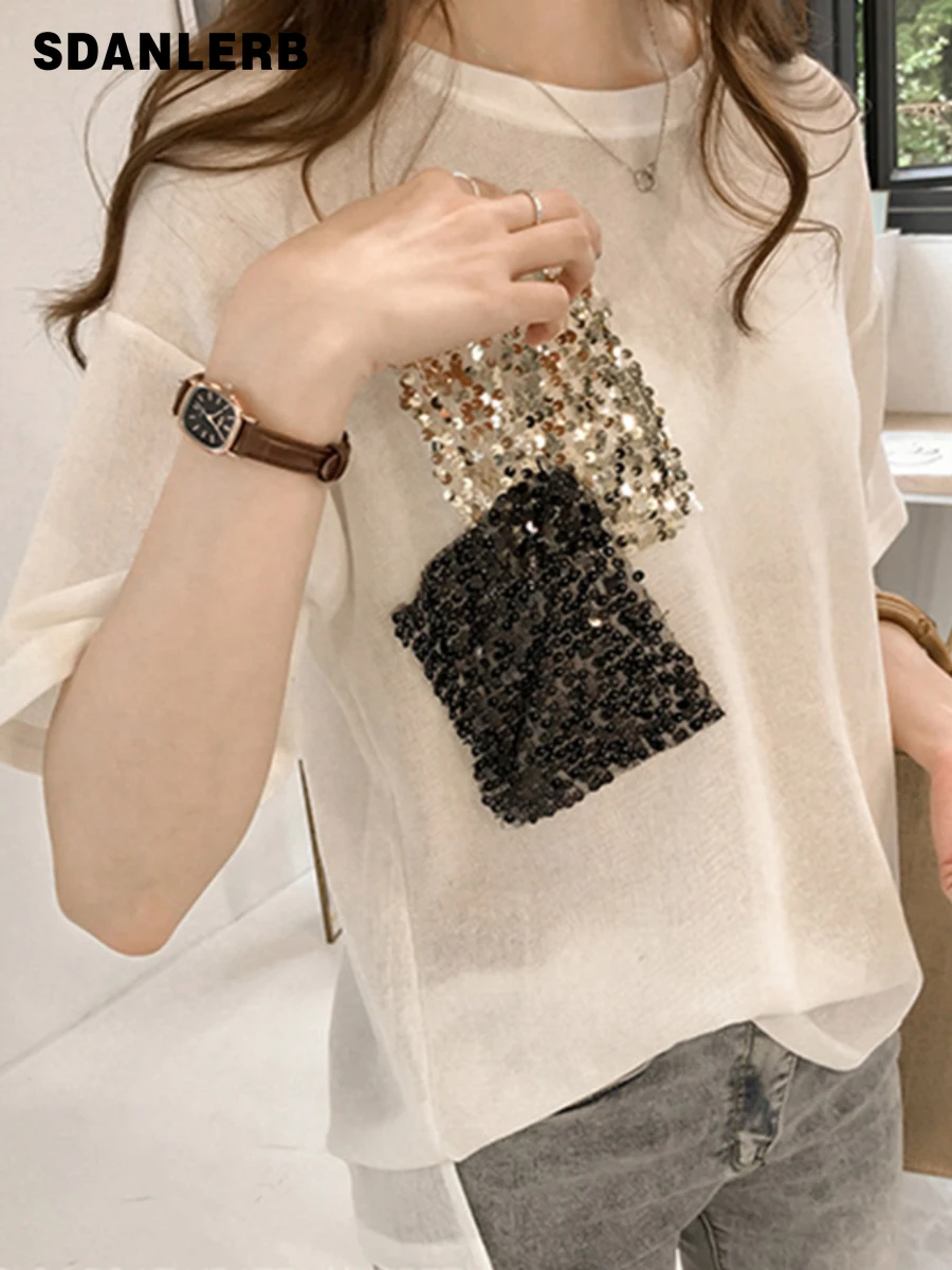 

Женская одежда, летняя новая футболка оверсайз, Женская свободная футболка с коротким рукавом, хлопковый однотонный Повседневный пуловер, ...