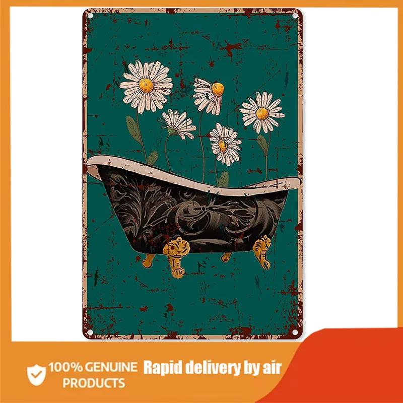 

Funny Bathroom Quote Metal Tin Sign Wall Decor - Vintage Bathtub Daisy Flower Tin Sign for Office/Home/Classroom Bathroom Decor