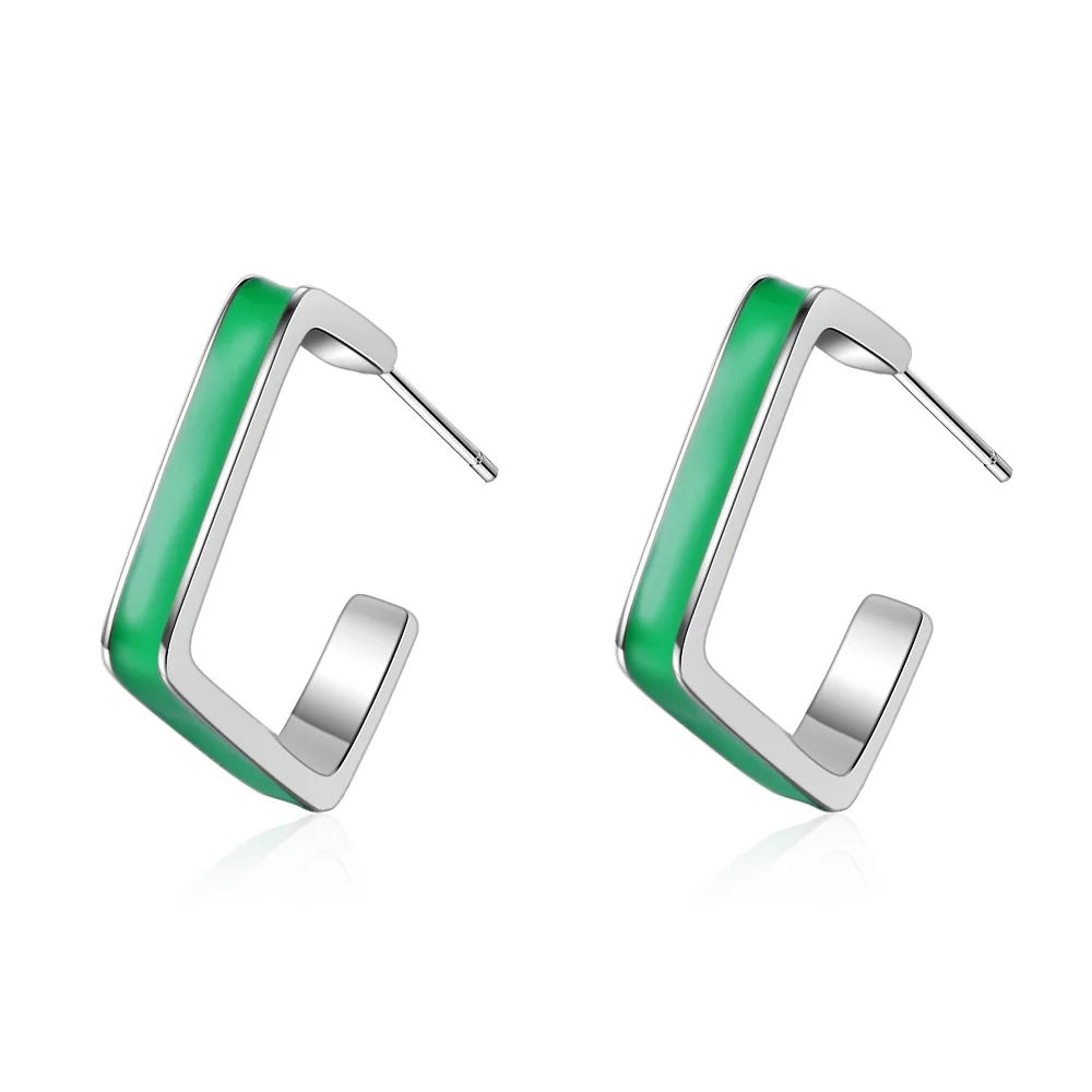 

Новые простые и маленькие квадратные искусственные серебряные украшения, зеленые геометрические милые изысканные серьги-гвоздики XZE055